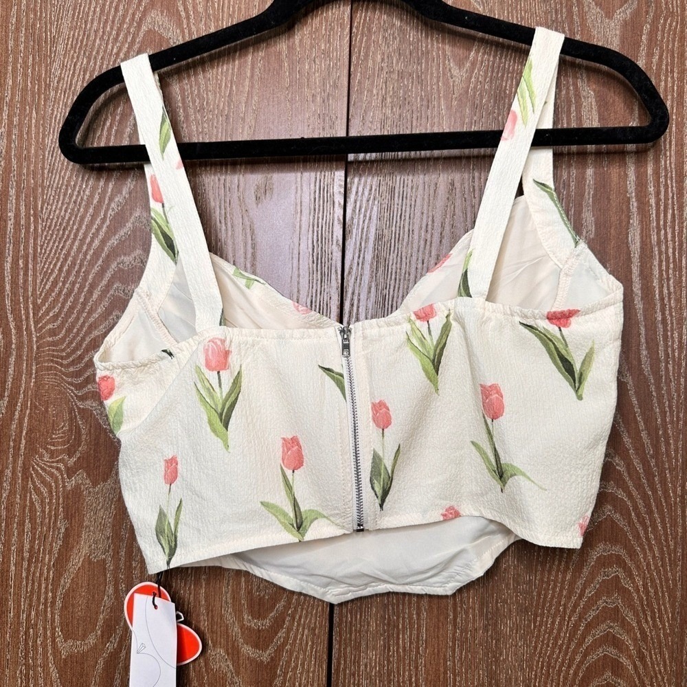 Cider Floral Tulip Print Corset Bustier Top Cream Pink Med NWT Whimsy Bohemian - Picture 4 of 5